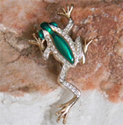 frog brooch leaps festive green enamel and small rhinestones