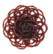 Red seed bead flower cluster brooch.