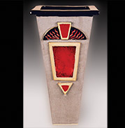 ceramic art, tall vase with art deco plaque