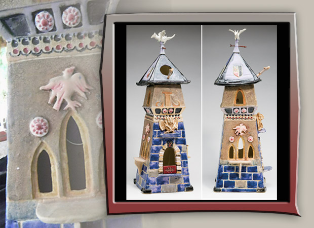 handmade slab stoneware bird tower castle