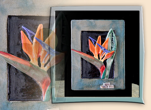 bird of paradise clay art plaque
    