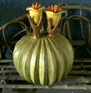 green stoneware cactus with yellow flowers