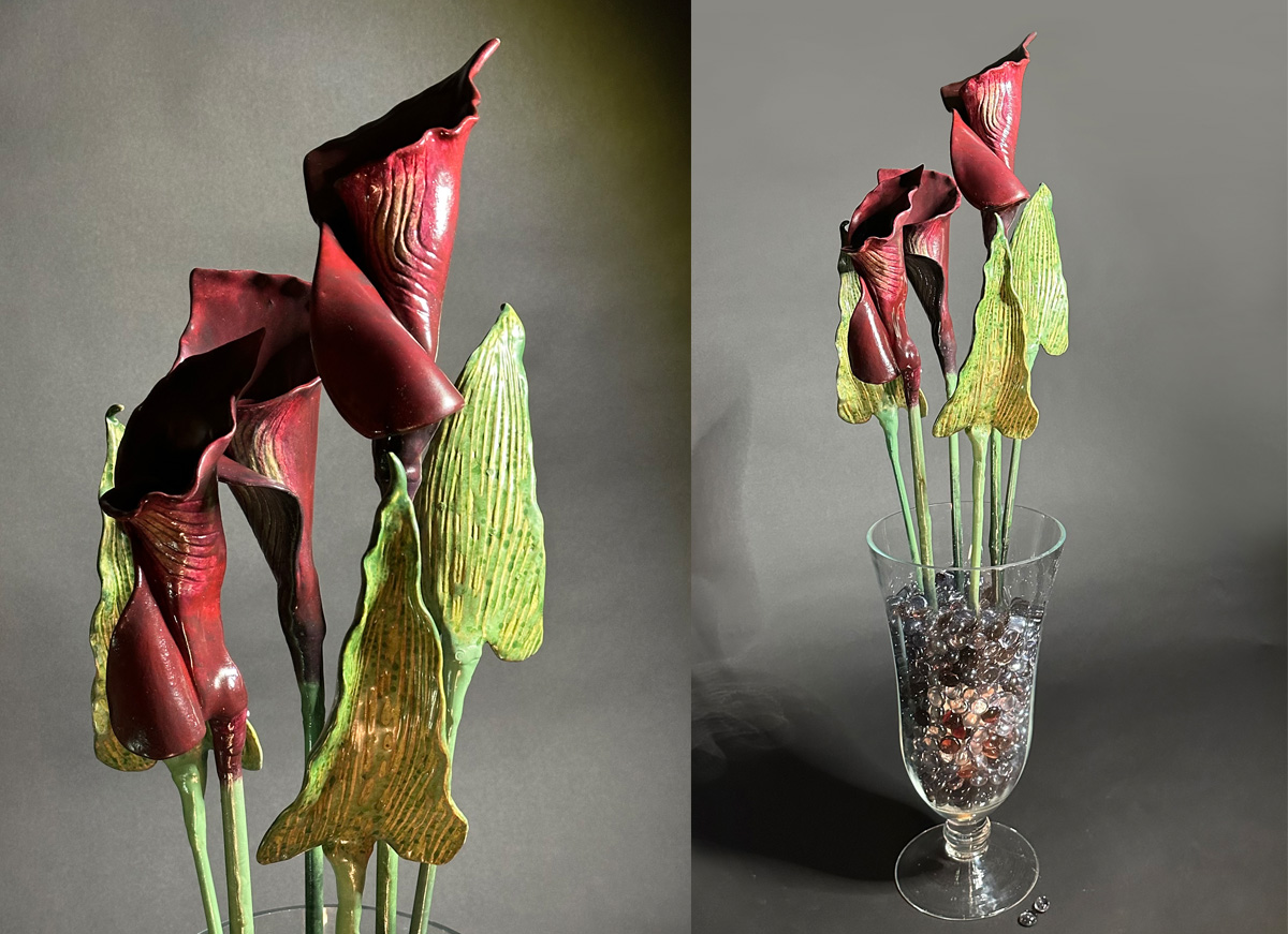 Burgundy Calla Lilies (4) with Leaves