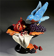 Western Bluebird with Pomegranates and Grape