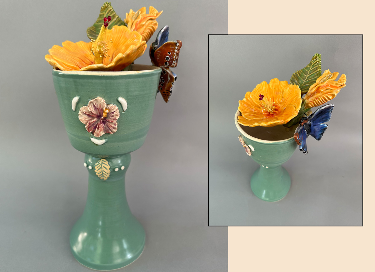 Chalice with Hibiscus and Blue Morpho