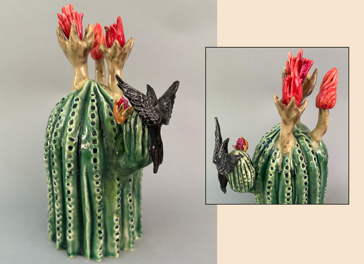 Small Cactus with Blackbird