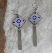 artistic enamel squares with sterling silver dangle earrings