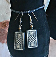 black and white checkered with faces earrings