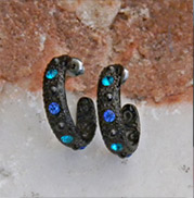 black classic hoop with teal and royal blue crystals earrings