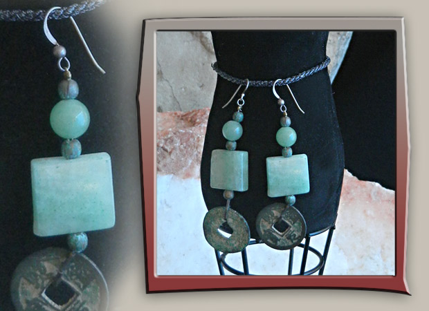 jade and coin asian earrings