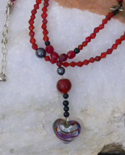 designer necklace with red crystals and fire beads