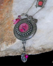designer pink industrial charm with chain and dangles