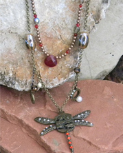 designer steampunk necklace with dragonfly pendant
