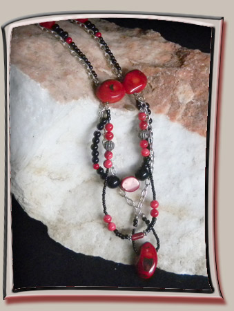 Red Coral Chunky Beads and Black Accents