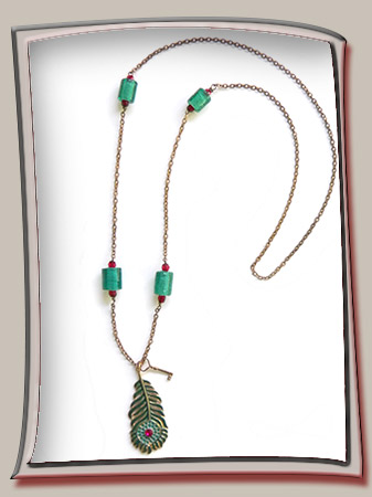 Enameled Peacock Feather Pendant