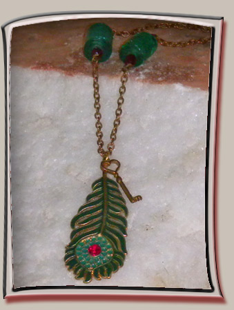 Enameled Peacock Feather Pendant