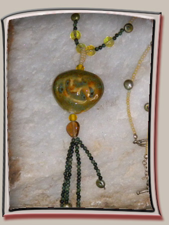 Necklace with Olive Green Ceramic Pendant