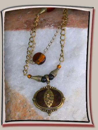 Animal Skin Enamel Pendant Necklace with Amber Beads