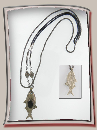 Large Tibetan Pendant of Silver Fish Necklace