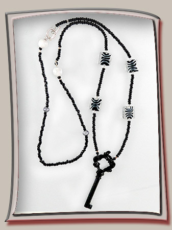 Black Key Pendant Neckalce with Beads