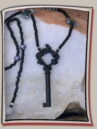 Black Key Pendant Neckalce with Beads