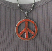 Sterling silver and enamel peace symbol pendant on chain