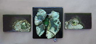 ceramic sculpture wall hanging with melted glass