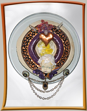 circular wall-hanging with cupid in steampunk style