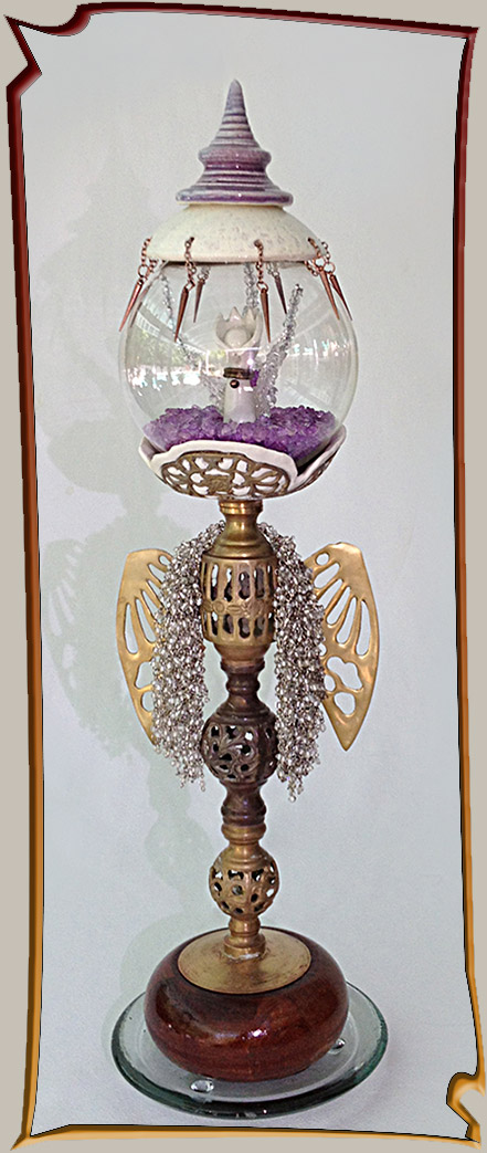 Steampunk assemblage art piece with ceramics and found object