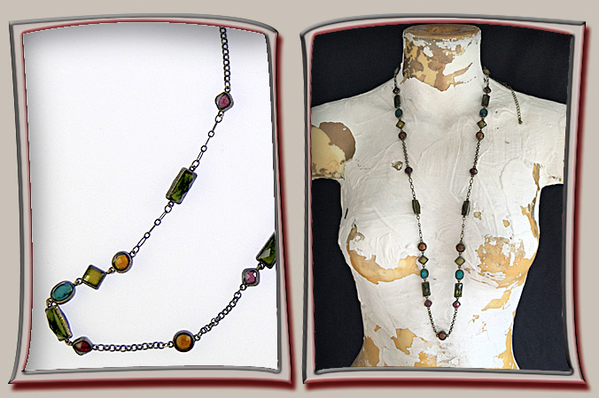 beaded necklace with muted earth tone colors