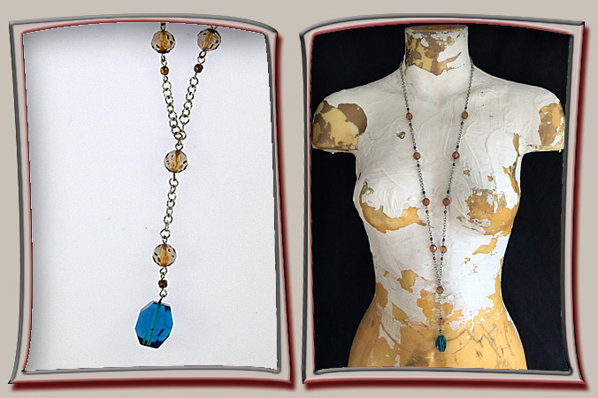 simple chain and sparse beads in amber and teal