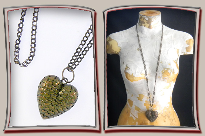 textured metal heart pendant, bold and steampunk