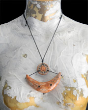whistle necklace in raku fired clay