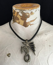 Goth dragon pendant on a leather choker